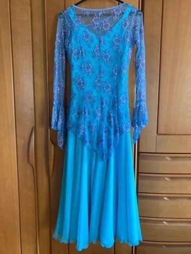 社交ダンスドレス　ブルーレースばら