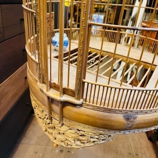 《売約済》【武蔵小山店】Ｂ　鳥籠　鳥かご　丸籠　竹籠　竹　景徳鎮　大型鳥籠　検　中国　古美術　古道具　大型　アンティーク　ビンテージ　当時物　小鳥　美術　中国美術　置物　オブジェ