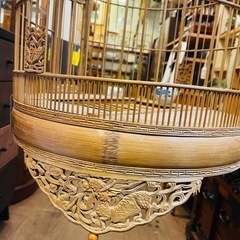 《売約済》【武蔵小山店】Ｂ　鳥籠　鳥かご　丸籠　竹籠　竹　景徳鎮　大型鳥籠　検　中国　古美術　古道具　大型　アンティーク　ビンテージ　当時物　小鳥　美術　中国美術　置物　オブジェ　の画像