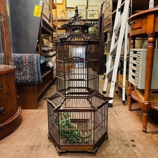 【売約済み】　Ｃ　鳥籠　鳥かご　丸籠　竹籠　竹　大型鳥籠　検　中国　古美術　古道具　大型　アンティーク　ビンテージ　当時物　小鳥　美術　中国美術　置物　オブジェ