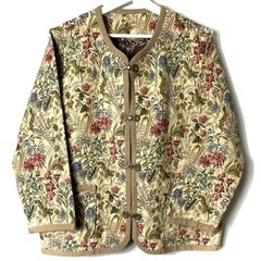 vintage ヴィンテージ ノーカラー ブルゾン ジャケット 羽織 ゴブラン柄 花柄 M 70\'s 70年代 ビンテージ 希少 名品 正規品 古着 カジュアル ウェア モード 