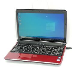 日本製 15.6型 レッド ノートパソコン 富士通 AH54/D 中古美品 第2世代Core i3 4GB 無線 WiFi Webカメラ Windows10 Office
