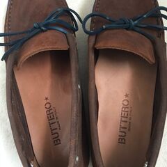 中古　BUTTERO　レザー　デッキシューズ　茶　42　27.5...
