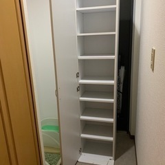 本棚 シューズラック 靴箱 シューズボックス 鏡 ミラー付きの画像