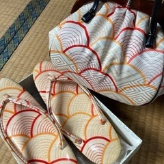 着物用草履とバッグのセット　オレンジ系