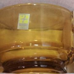 曽我 ガラス ティータイム セット カップ ソーサー 灰皿 クリーマー 計12点  アンバー クリーム入れ 昭和 レトロ SOGA GLASS 琥珀色の画像