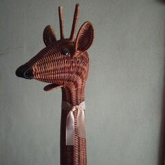 籐製 キリンの親子の画像