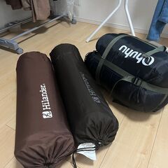  キャンプ　寝袋、インフレーターマットシングル2枚セット