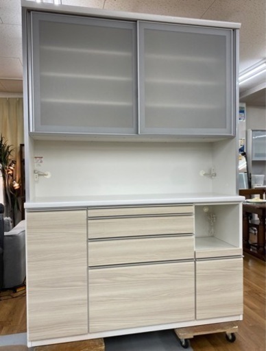 R211 松田家具 壁面キッチンボード、大型食器棚、幅157cm 高さ225cm 美品
