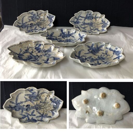 e1642 古三田 染付 向付 5客 三田焼 皿