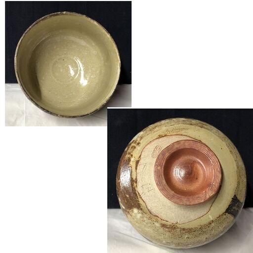 F164 黒井千左 虫明 抹茶碗 共箱 笹雪紋 虫明焼 茶道具