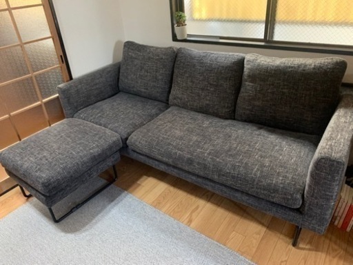 【値下げ‼️】Francfrancソファー　3人掛け　カウチソファー　グレー