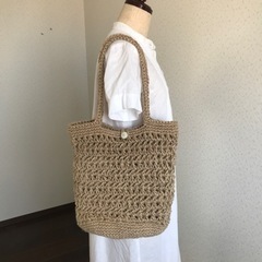 新品 未使用 麻紐 柄編みショルダーバッグ 大きめ