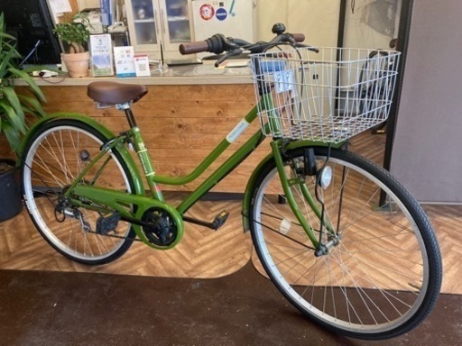 【タイヤ新品！】6段変速　26インチ自転車　グリーン