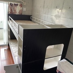 ニトリ　マット、収納付き2段ベッド　白✖️濃い茶　本島内　配送　組み立て込み