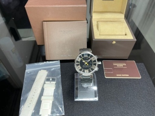 値下！！個人出品◆稼働◆正規品◆箱付き【ルイヴィトン】QZ Q118F タンブールインブラック 黒文字盤 メンズ腕時計