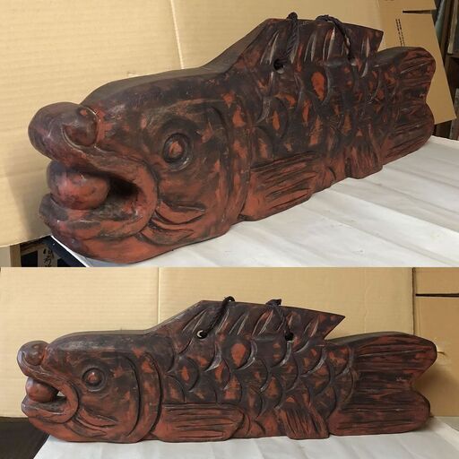 F216 魚板 巾83.5cm 魚鼓 木製 木槌付き 仏具 茶道具 古道具 古民具