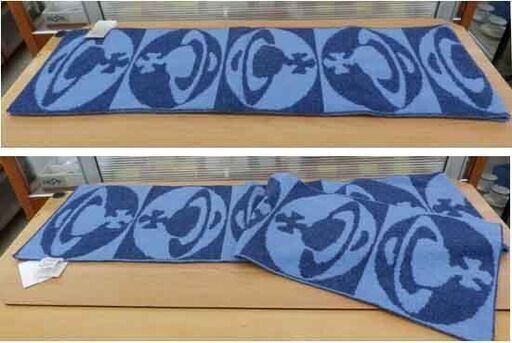 未使用 タグ付き ヴィヴィアンウエストウッド/Vivienne Westwood ウールマフラー 170cm ブルー系 ロゴ 札幌 西