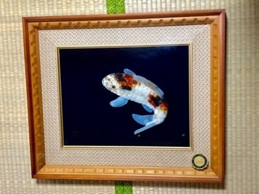 宝石画 貴石画 鯉 コイ 錦鯉 壁掛け 骨董品 額装 美術 アンティーク