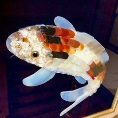 宝石画 貴石画 鯉 コイ 錦鯉 壁掛け 骨董品 額装 美術 アンティークの画像