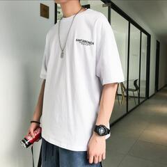 新品未開封・メンズ・カジュアルＴシャツ・半袖・韓国・ホワイト・Lサイズの画像