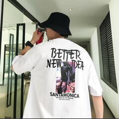 新品未開封・メンズ・カジュアルＴシャツ・半袖・韓国・ホワイト・Lサイズ