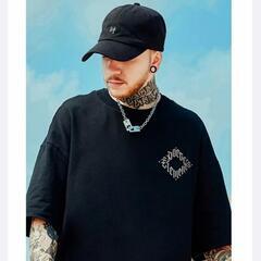 新品未開封・メンズ・カジュアルＴシャツ・半袖・韓国・ブラック・Lサイズ の画像