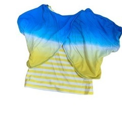 子供用 水着 3点set ★ 美品 140㌢ 黄色 × デニム 付き 重ね着風の画像