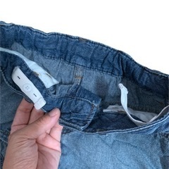 子供用 水着 3点set ★ 美品 140㌢ 黄色 × デニム 付き 重ね着風の画像
