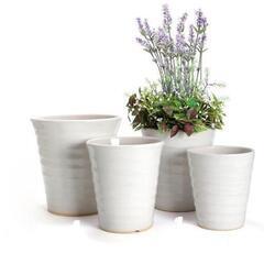 【配送可】美しい白い陶器製の植木鉢３点セットで 1,000円の画像
