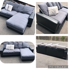 【A】大幅お値引き中⭐︎【美品中古】定価10万　黒合皮ソファー　...