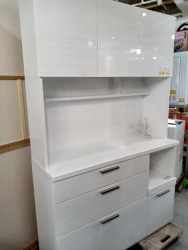 ホワイトウッド調「食器棚　幅120cm」クリーニング済・配送可　【管理番号71808】