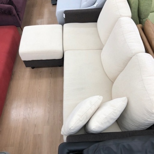 関家具 3人掛けソファー ホワイト×ブラウン【トレファク上福岡】