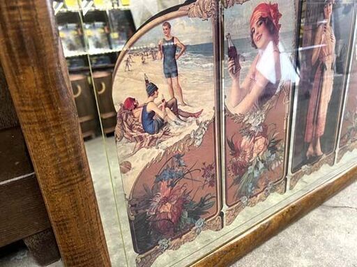 コカ・コーラ パブミラー 約89.5×54.0cm Coca Cola コカコーラ 木製 壁掛け 鏡 アメリカン雑貨 看板 ☆ 札幌市