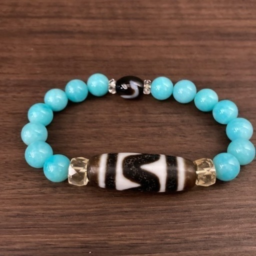 ペルー産アマゾナイト天珠　ブレスレット　白蛇　虎牙