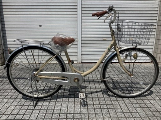 【26インチ自転車】ブリヂストン製　変速なし　前カゴ、グリップ、ブレーキワイヤー、鍵新品❗️若林自転車　唐崎店　SALE中❗️