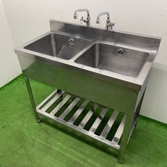 業務用　ステンレス　２槽シンク流し台　蛇口付き　店舗　飲食店　厨房　W９００ｘＤ４５０ｘＨ８００ｍｍ