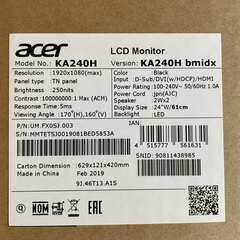 ０１　パソコンモニター　acer KAシリーズ　24インチの画像
