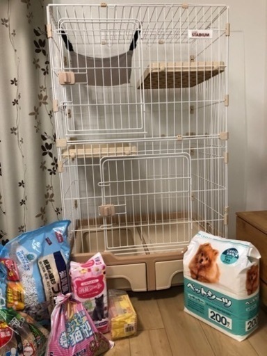 猫ケージ　他　猫砂　ペットシーツなど　まとめて