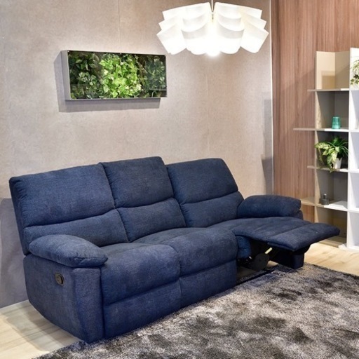 【商談中】3人がけ　リクライニングソファー　ブルー