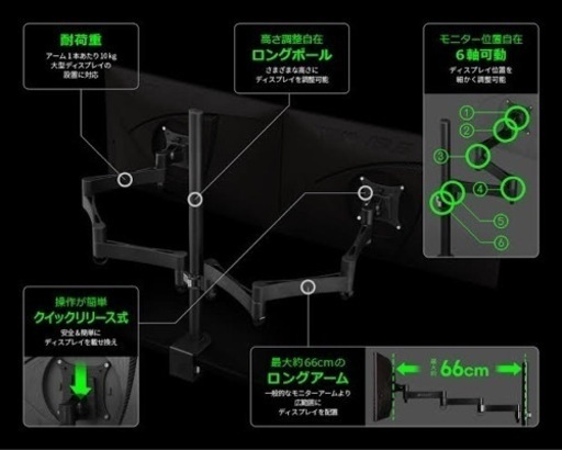 Bauhutte バウヒュッテ　ロングモニターアーム　デュアル