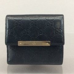 グッチ GUCCI シマライン 黒レザー コンパクト折財布