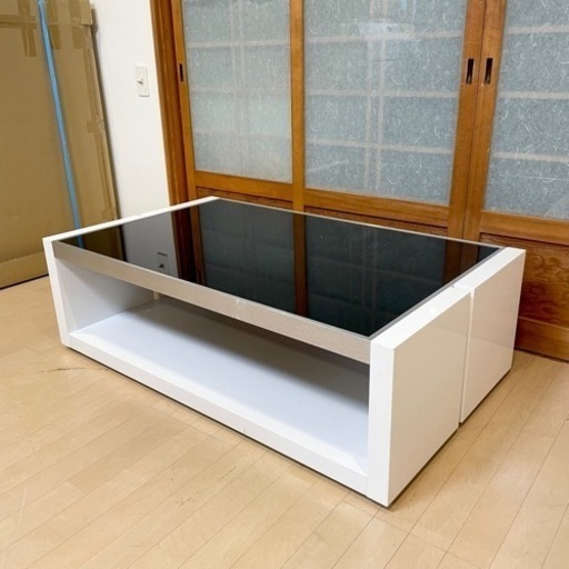 【お買い得‼️】お洒落♪ 120cm幅センターテーブル ブラック強化ガラス 鏡面仕上げホワイト♪