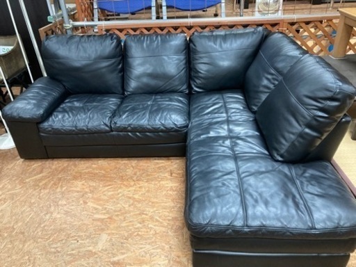 ニトリカウチソファ ブラック 本革 一部合皮 中古