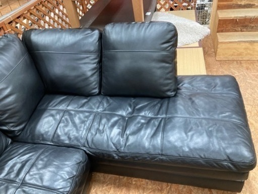 ニトリカウチソファ ブラック 本革 一部合皮 中古