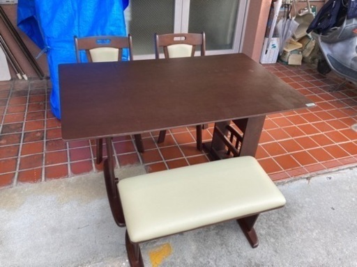 【値下げしました】ダイニングテーブル　ホワイト　ダークブラウン　スケッチII ベンチシート　回転イス　1236