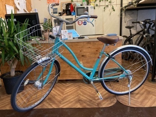 【タイヤ・チューブ新品！】LEDオートライト　26インチ自転車　エメラルドグリーン