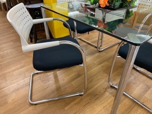 R472 高級 Zanotta＆ Vitra トップガラスダイニング 5点セット 正方形110cm