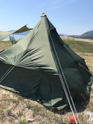 アウトドア キャンプ★中古品★3点セットDOD ワンポールテントRX（L）カーキ と専用グランドシートとトンガリハット