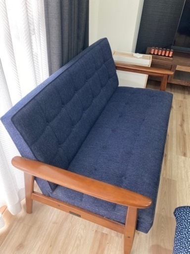 引き取り限定　飯塚市　カリモク60 kチェア 2シータータープブルー